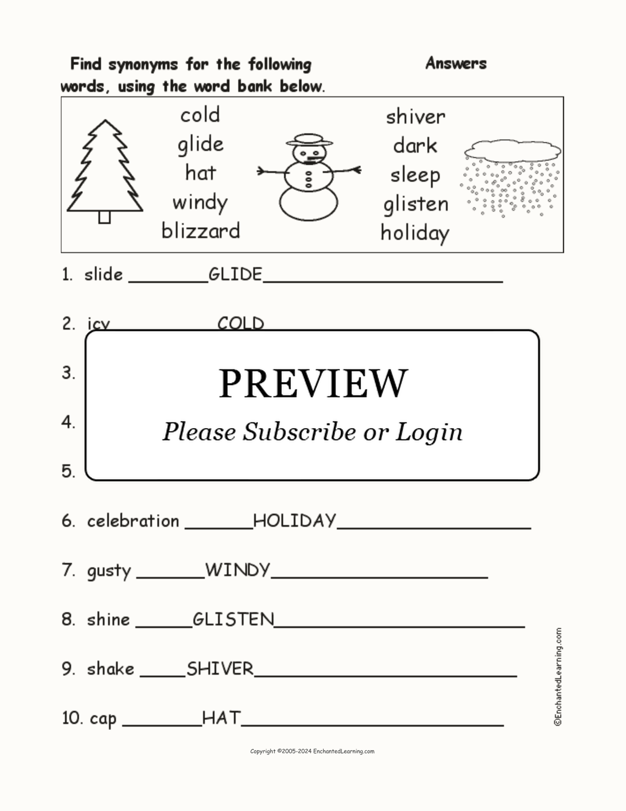 Winter Synonyms interactive worksheet page 2