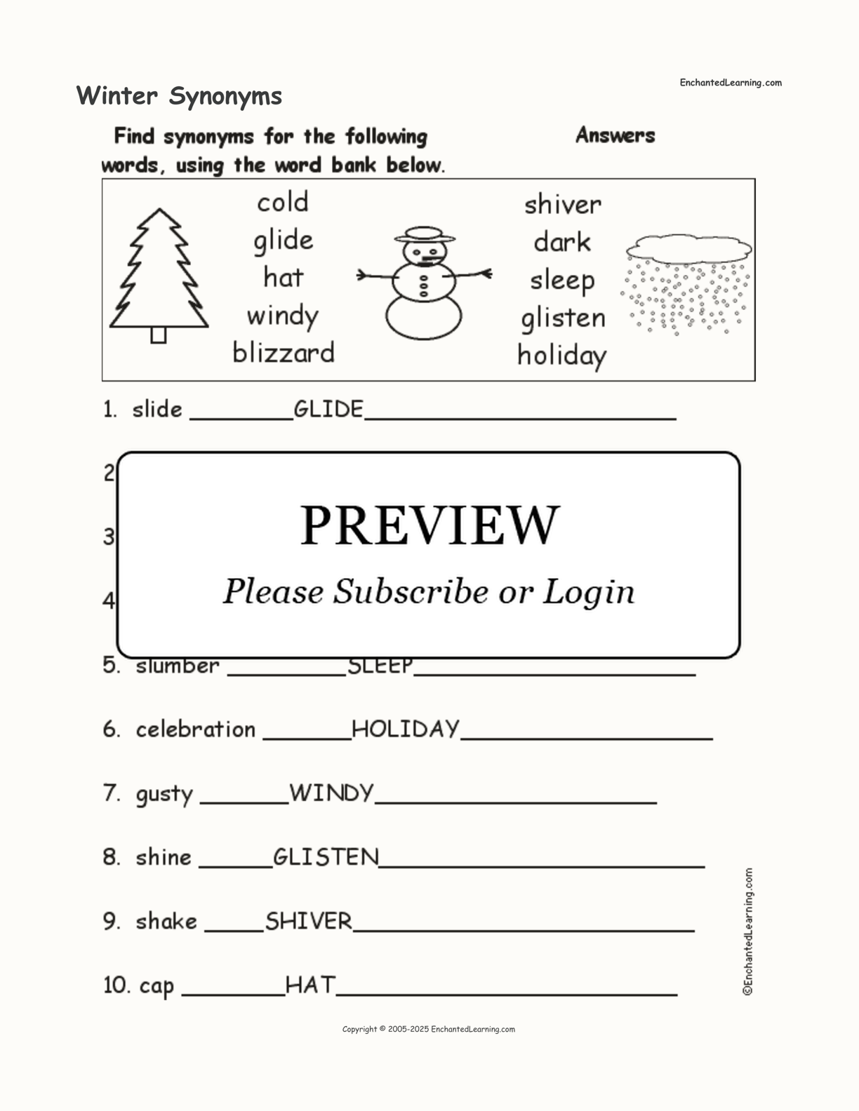 Winter Synonyms interactive worksheet page 2