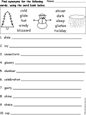 Spelling Worksheets: Winter K-3 Theme Page at EnchantedLearning.com