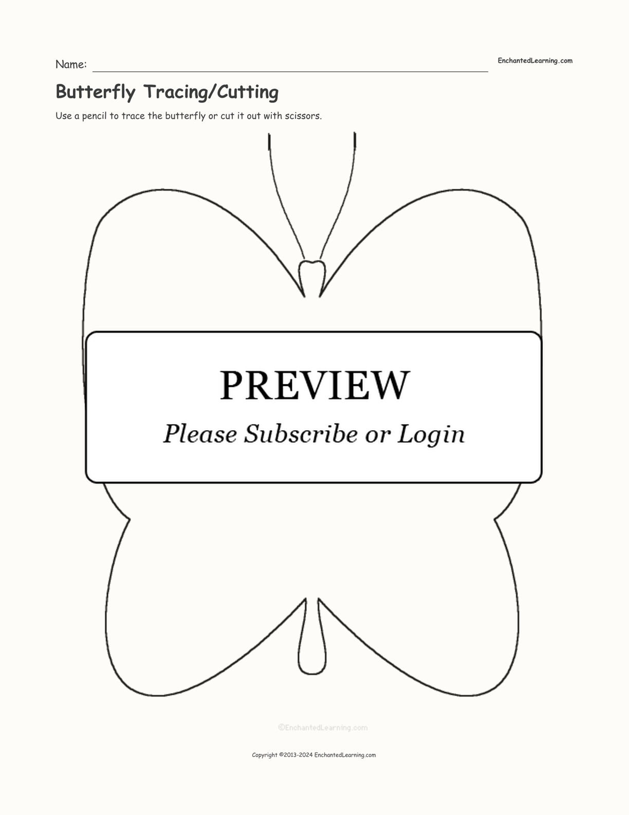 Butterfly Tracing/Cutting interactive worksheet page 1