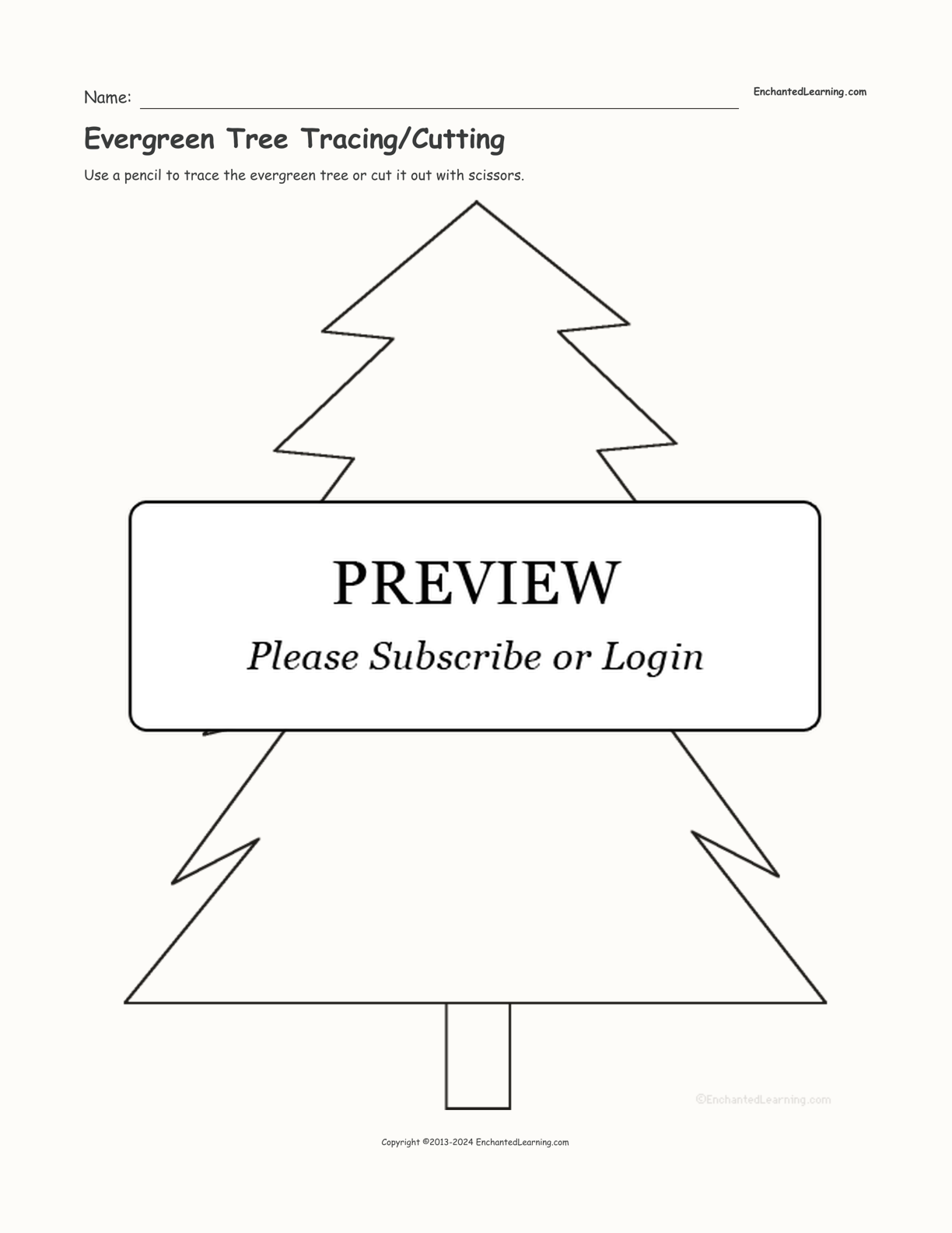 Evergreen Tree Tracing/Cutting interactive printout page 1