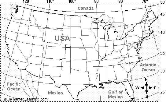 lat long map of us Usa Contiguous Latitude And Longitude Activity Printout 1 lat long map of us