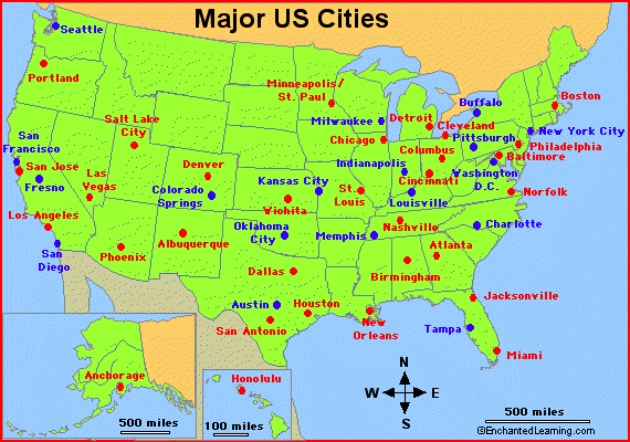 Major Cities in the USA - EnchantedLearning.com
