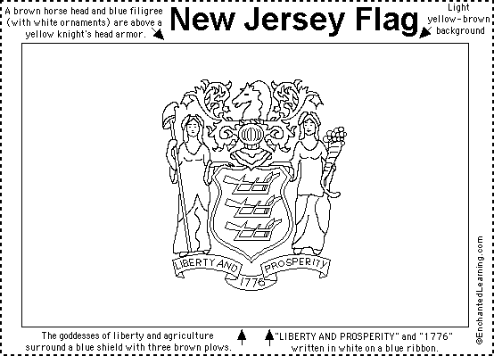 FREE Printable New Jersey State Flag & color book pages