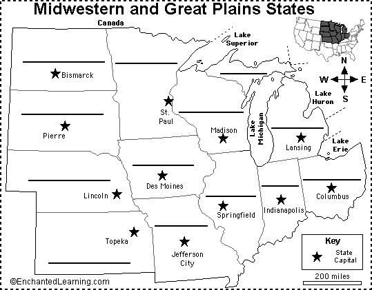 Midwestern US states to label