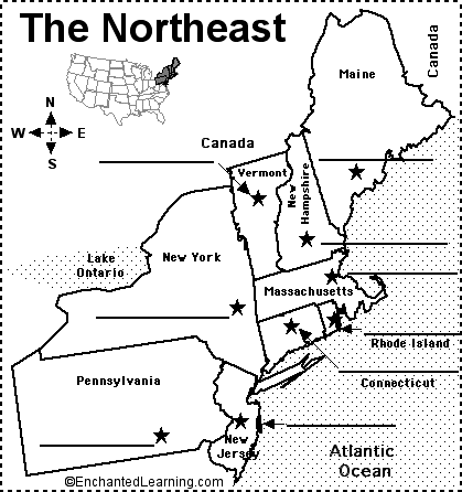 Northeastern US state capitals to label