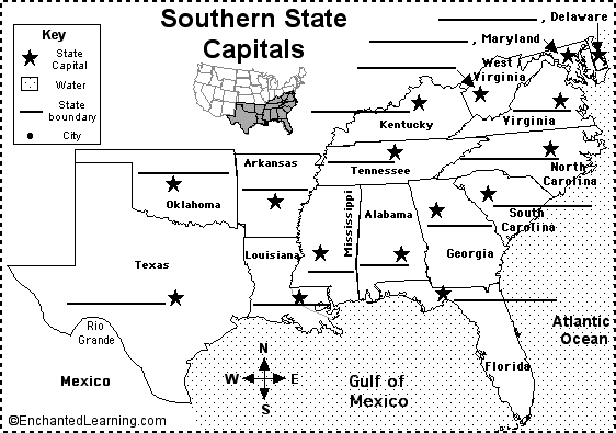 Southern US state capitals to label