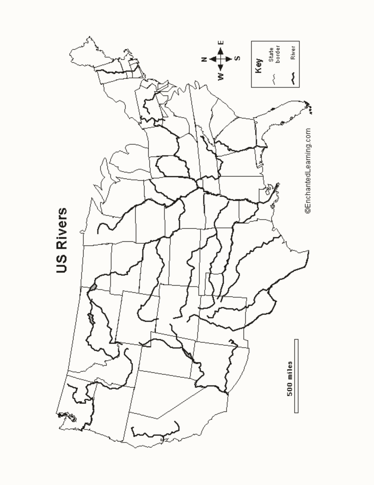 Outline Map: US Rivers interactive printout page 1