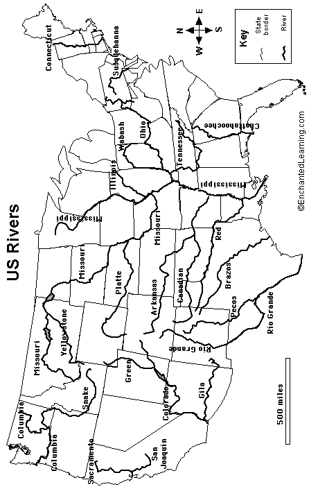 Outline Map: US Rivers Labeled