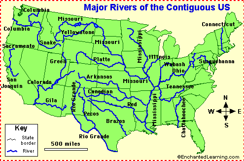 map of the united states with rivers Us Rivers Enchantedlearning Com map of the united states with rivers