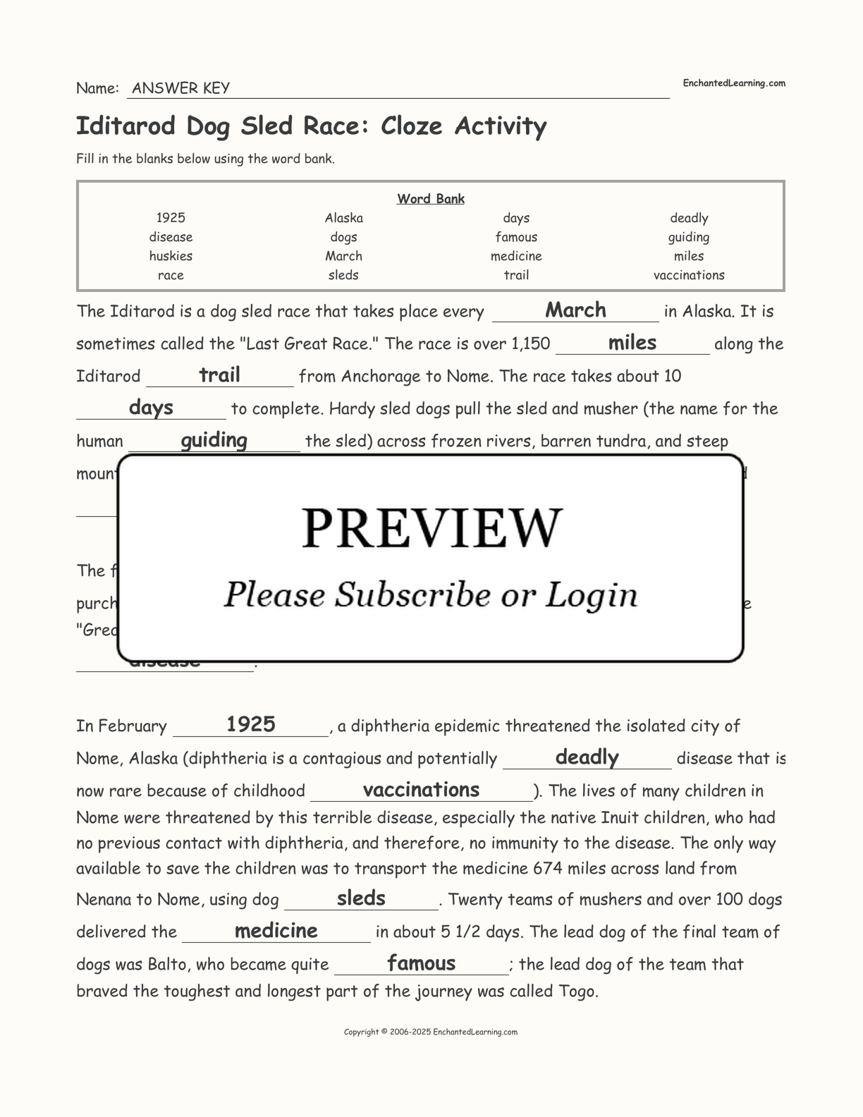 Iditarod Dog Sled Race: Cloze Activity interactive worksheet page 2