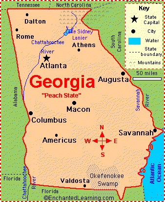 Georgia Facts Map And State Symbols Enchantedlearning Com