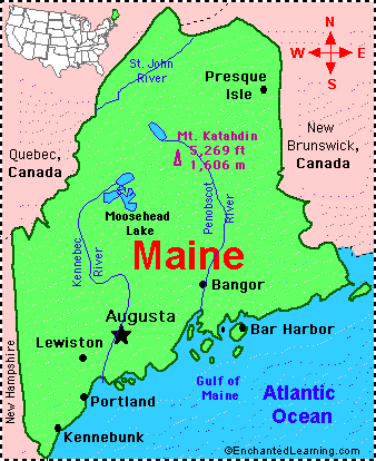 maine on the map Maine Facts Map And State Symbols Enchantedlearning Com maine on the map