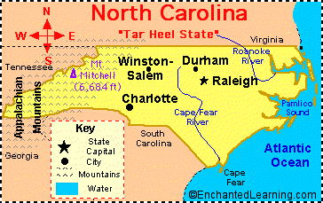 North Carolina Facts Map And State Symbols Enchantedlearning Com