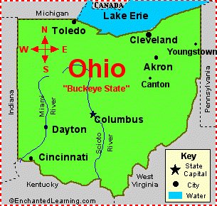 map of ohio with major cities Ohio Facts Map And State Symbols Enchantedlearning Com map of ohio with major cities