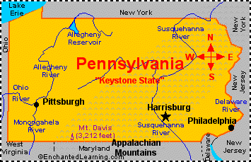 Pennsylvania Facts Map And State Symbols Enchantedlearning Com