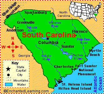 map of south carolina cities and lakes South Carolina Facts Map And State Symbols Enchantedlearning Com map of south carolina cities and lakes