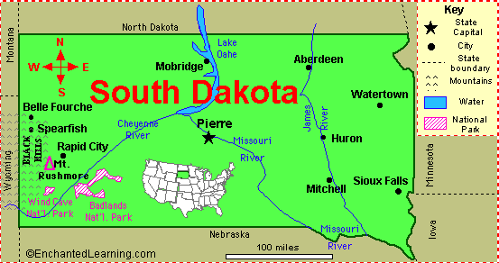 South Dakota Facts Map And State Symbols Enchantedlearning Com