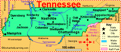 Tennessee Facts Map And State Symbols Enchantedlearning Com