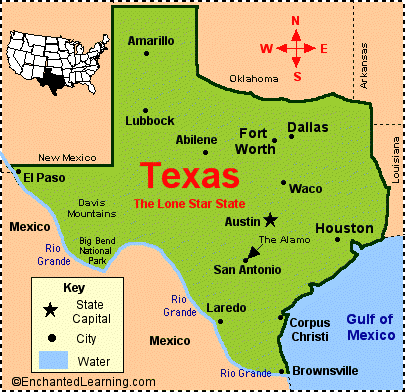 map of the state of texas Texas Facts Map And State Symbols Enchantedlearning Com