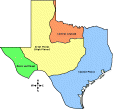 outline map, natural features of Texas