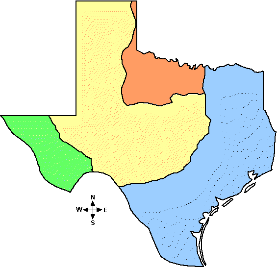 outline map, Natural Features of Texas