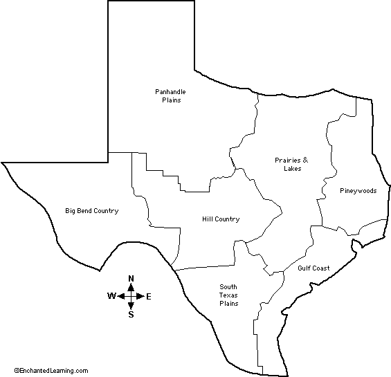 outline map, Natural Features of Texas