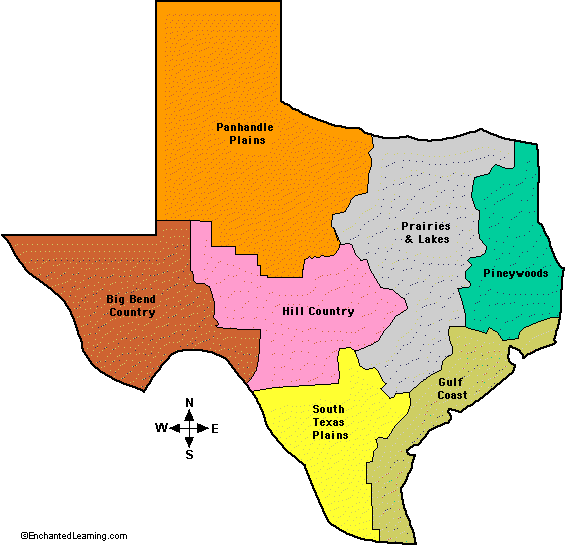 Search result: 'Natural Features of Texas, Outline Map Labeled Color'