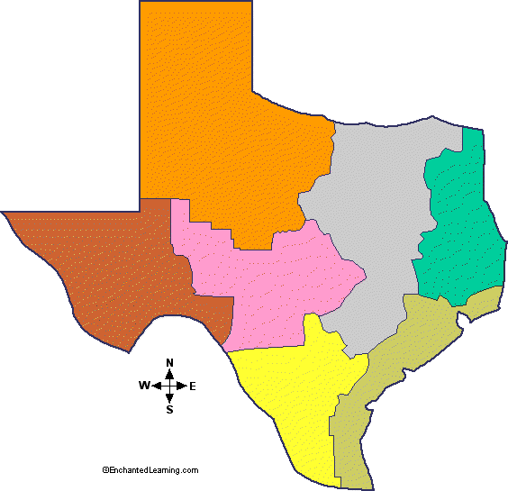 outline map, Natural Features of Texas