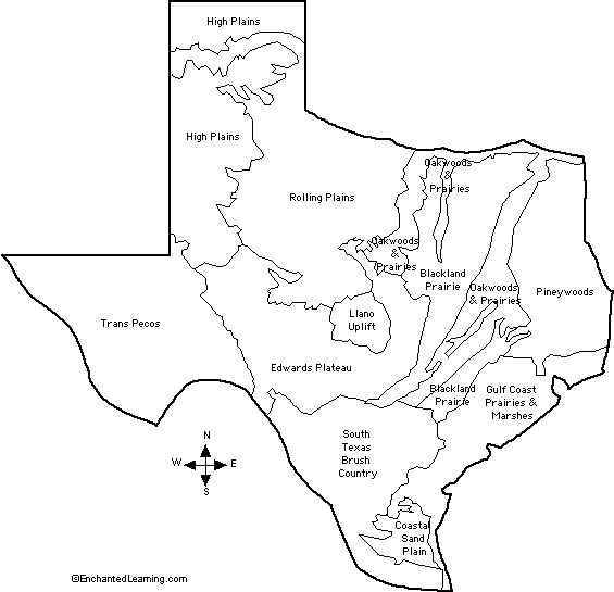 outline map, Natural Features of Texas