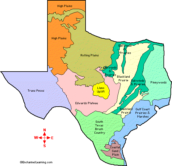 Search result: 'Natural Features of Texas, Outline Map Labeled Color'