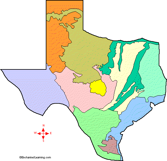 outline map, Natural Features of Texas