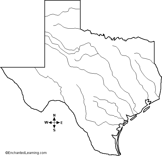 Major Rivers Oftexas Outline Map Enchantedlearning Com