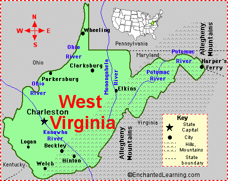 state of west virginia map West Virginia Facts Map And State Symbols Enchantedlearning Com state of west virginia map