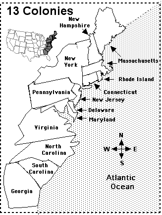 Map of the 13 colonies