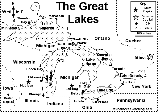 Great Lakes Map Quiz Printout EnchantedLearning