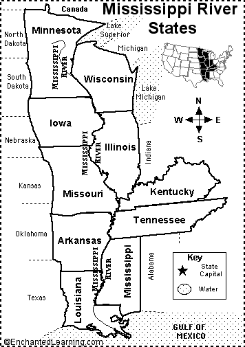 mississippi river states map quiz printout enchantedlearning com