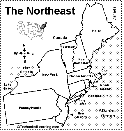 Northeastern States Map Quiz Printout Enchantedlearning Com
