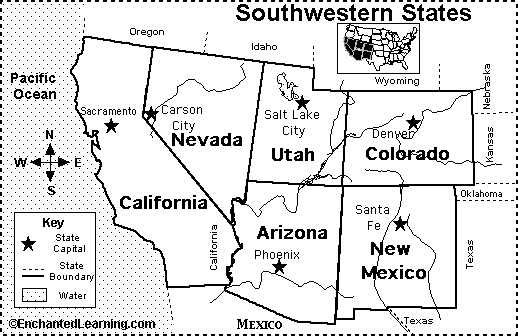 Southwestern US States Map/Quiz Printout