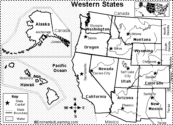 Western Us States Map Quiz Printout Enchantedlearning Com