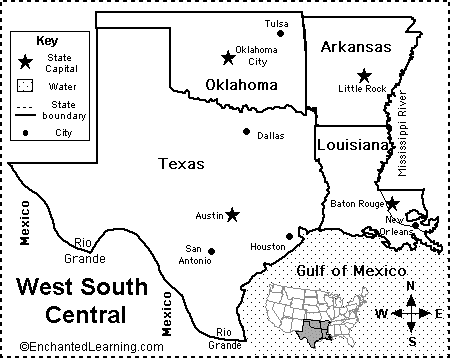 West South Central States Map Quiz Printout Enchantedlearning Com