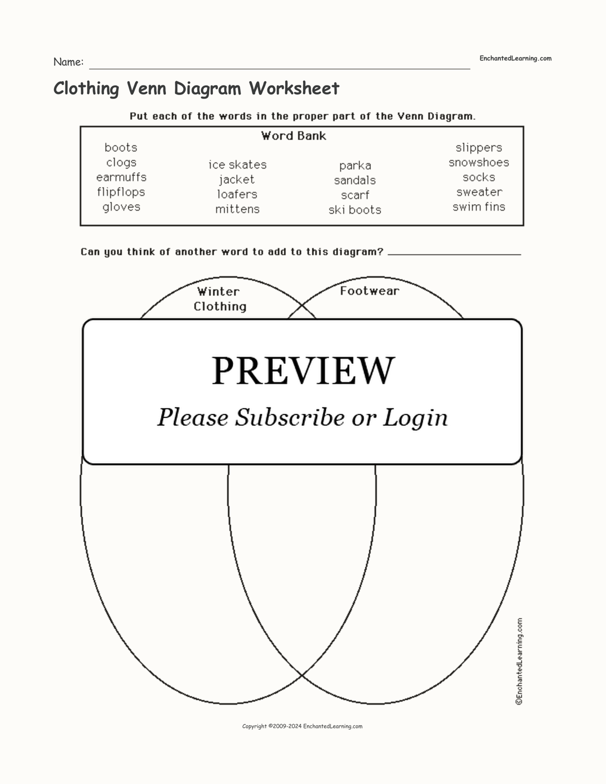 Clothing Venn Diagram Worksheet interactive worksheet page 1