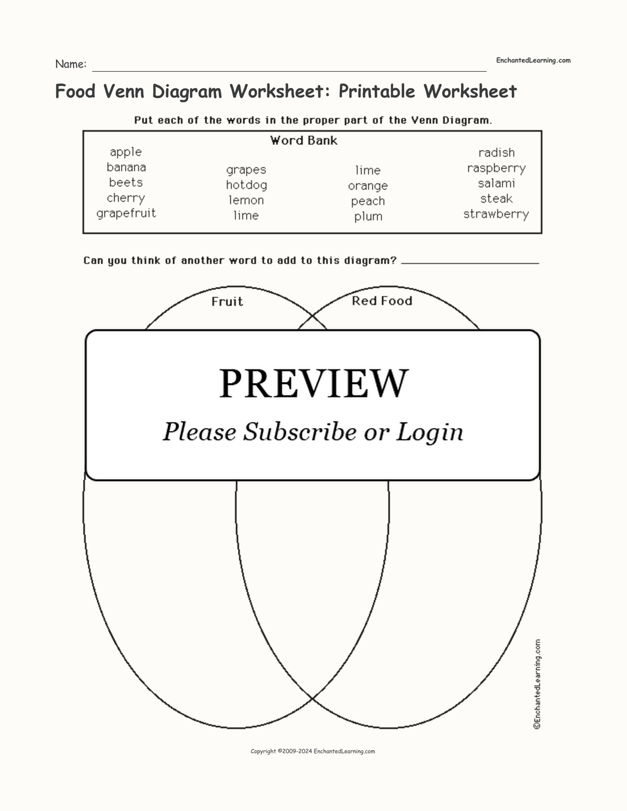 Food Venn Diagram Worksheet: Printable Worksheet interactive worksheet page 1