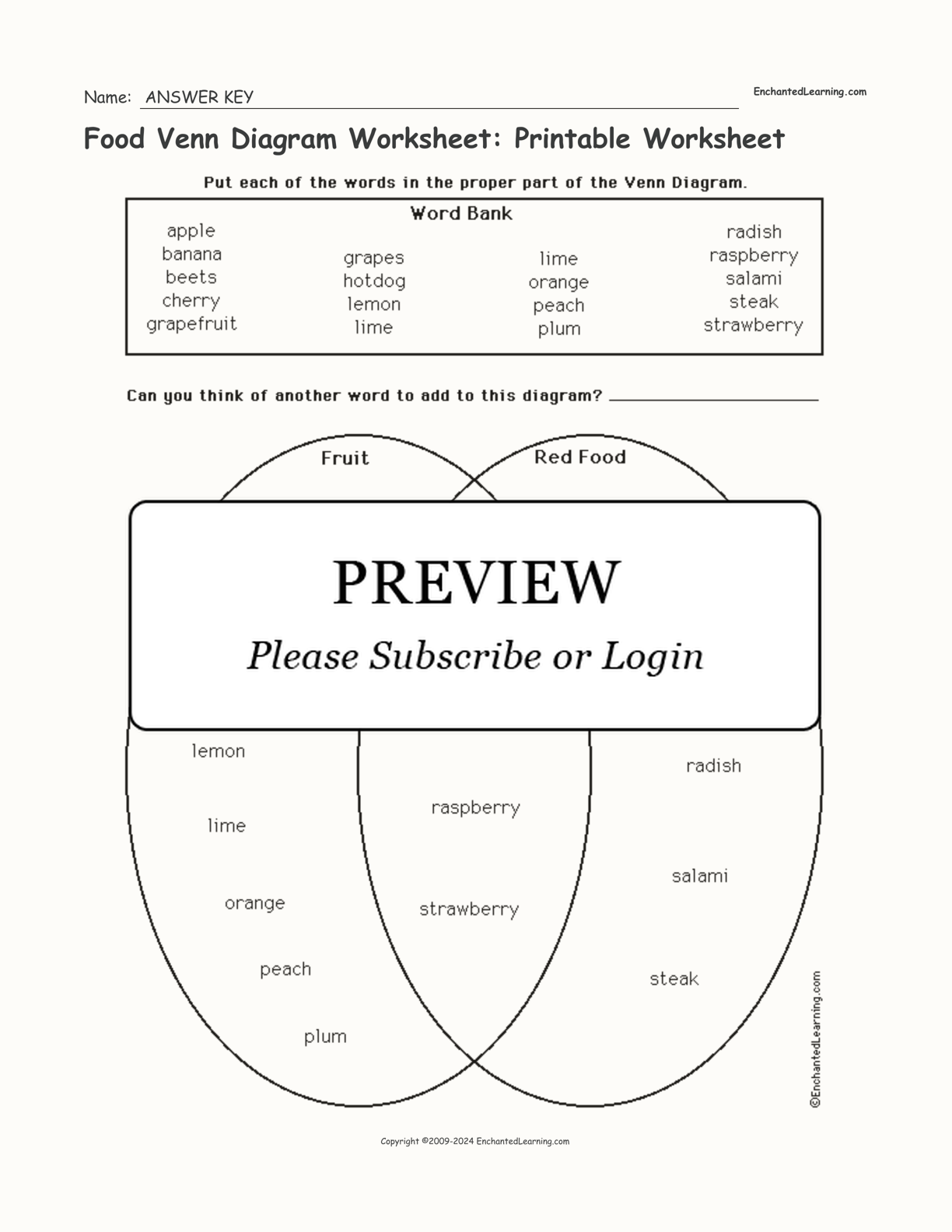 Food Venn Diagram Worksheet: Printable Worksheet interactive worksheet page 2