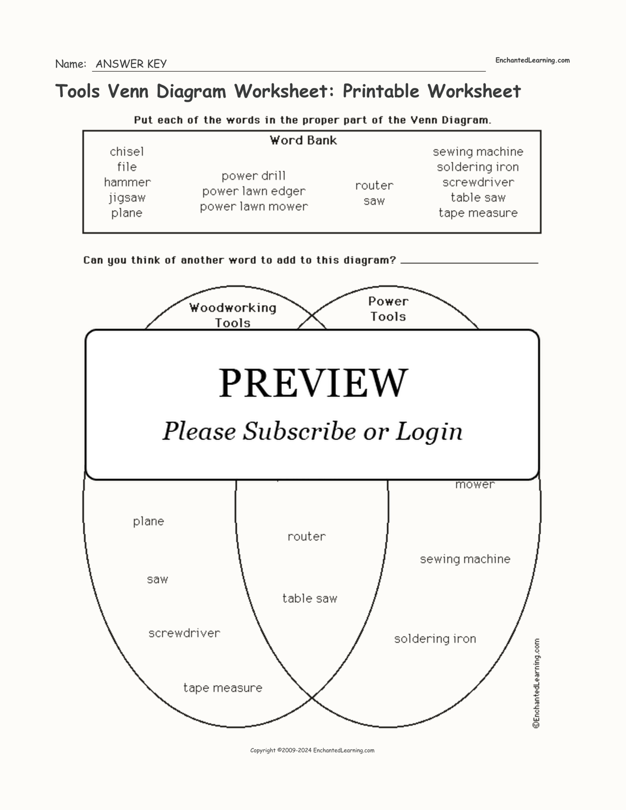 Tools Venn Diagram Worksheet: Printable Worksheet interactive worksheet page 2