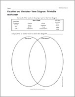 Vacation and Container Venn Diagram: Printable Worksheet