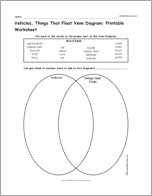 Vehicles, Things That Float Venn Diagram: Printable Worksheet