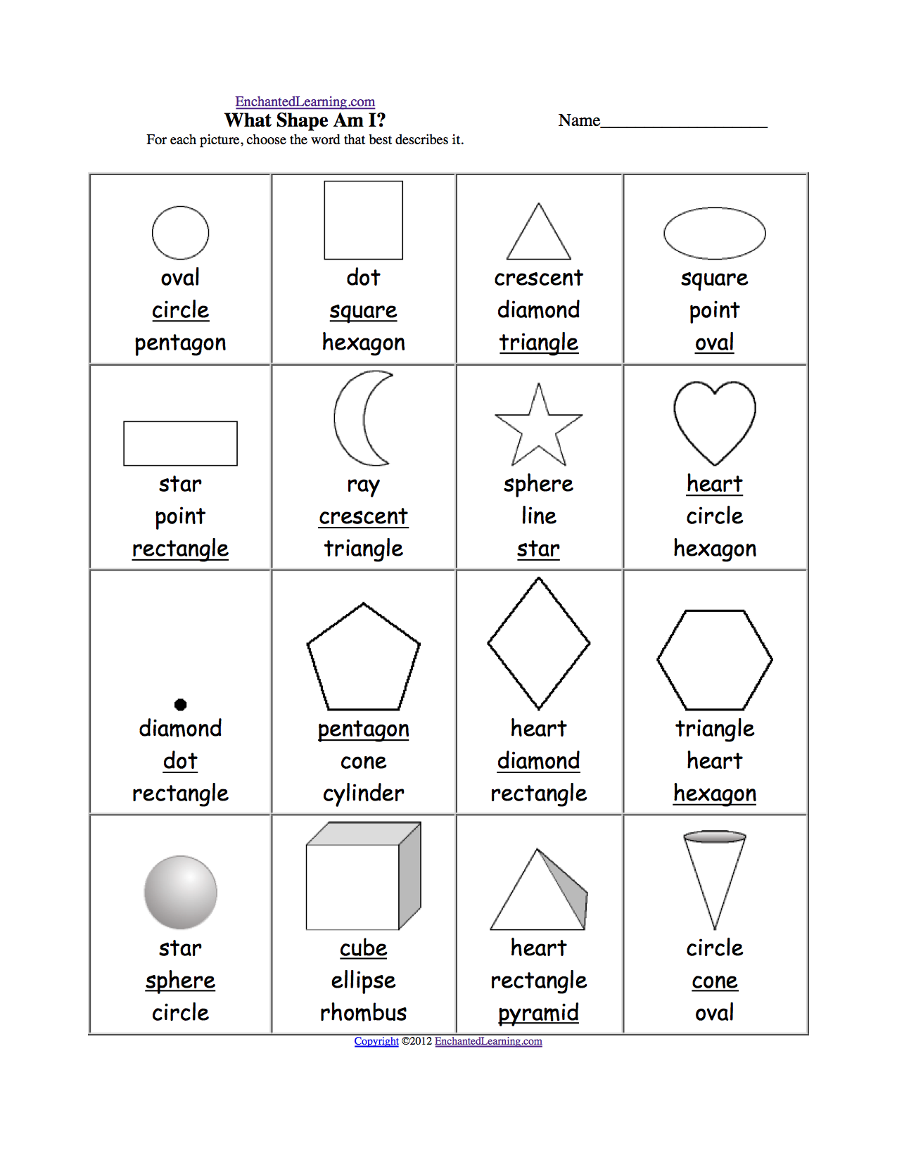 shape words worksheet