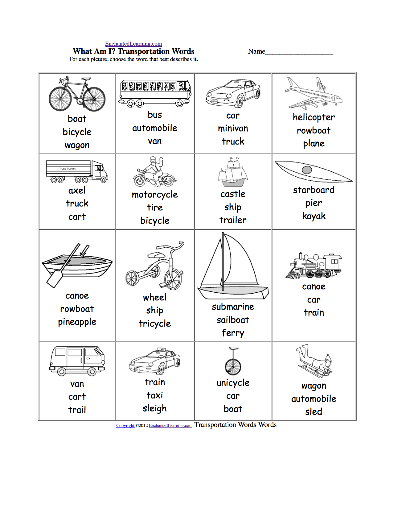 spelling-worksheets-transportation-vehicles-at-enchantedlearning