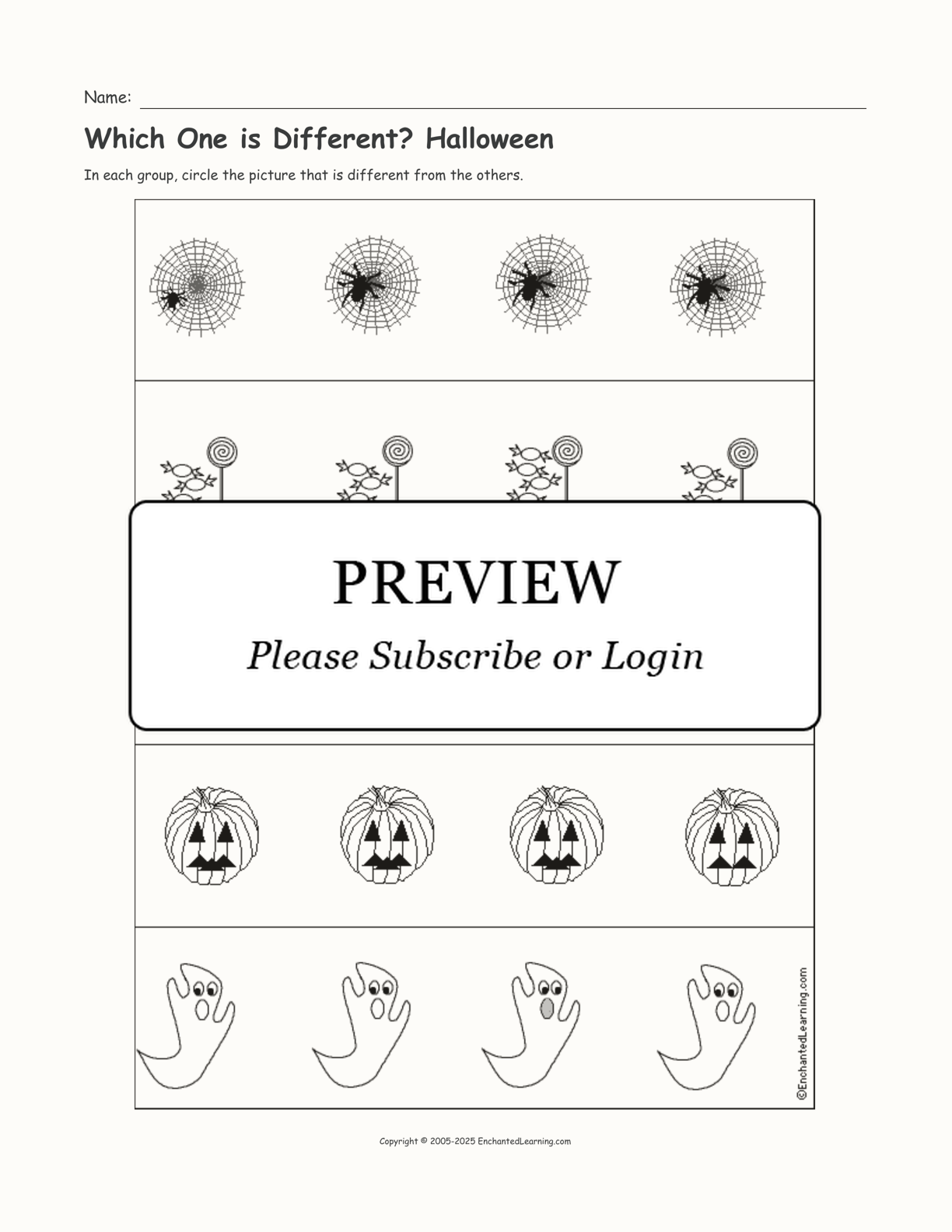 Which One is Different? Halloween interactive worksheet page 1